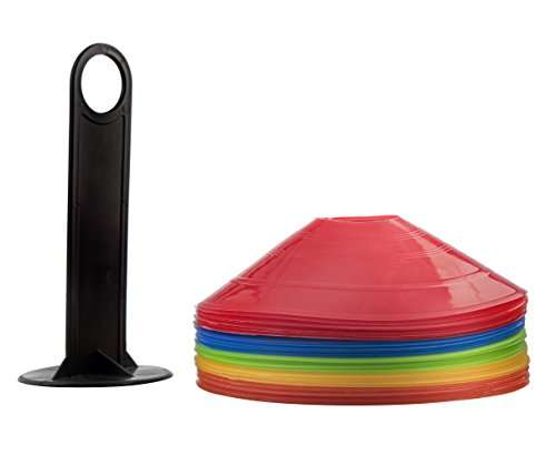 Prextex 40-Pack Soccer Cones w/Holder | Sports, Athletic, Football, Basketball, Soccer Training Equipment Flat Disc Cone | Safety Cones Drills, Kids Agility Practice, Game Coaching | Indoor&Outdoor 3