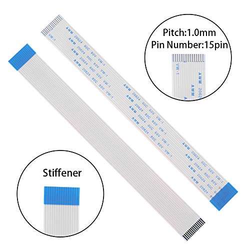 Aokin for Raspberry Pi Camera Cable, FFC Cable Ribbon Flex Extension Cable 15 Pin 1.0mm Pitch for Raspberry Pi, Octoprint Octopi Webcam, Monitor 3D Printer, etc, 15cm/5.90in, 1 Pcs 2