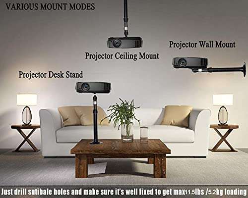 Universal Projector Mount Extendable Height Camera Mount 15-25in 360° Adjustable 3-in-1 Projector Ceiling Mount Projector Wall Mount Projector Mount Stand for Video Projector CCTV DVR Camera Black 4
