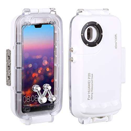 HAWEEL for Huawei P20 Diving Case, Professional [40m/130ft] Surfing Swimming Snorkeling Photo Video Waterproof Protective Case Underwater Housing for Huawei with Lanyard (P20, White) 1