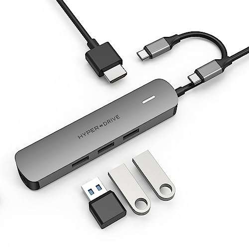 HyperDrive Tube 6 in 1 hub with USB C to ethernet + HDMI 4K 30Hz + 3 x USB A + PD (max 60W) Dock Adapter for MacBook, Windows OS, iPad, Chromebook, Surface, Android Type C Port Devices 3