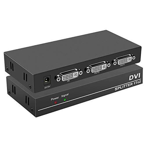 VPFET DVI Splitter 1x2 DVI 1 in 2 Out 2Port DVI Distribution Duplicator Splitter Supports Resolution up to 4K2K/30Hz Automatically Copy EDID 1