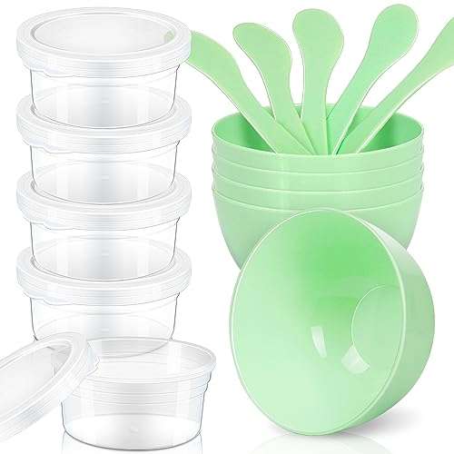 LEOBRO 5pcs 4.5 oz Plastic Boxes, 5pcs Mixing Bowls, 5pcs Mixing Spoons, DIY Craft Tools 1
