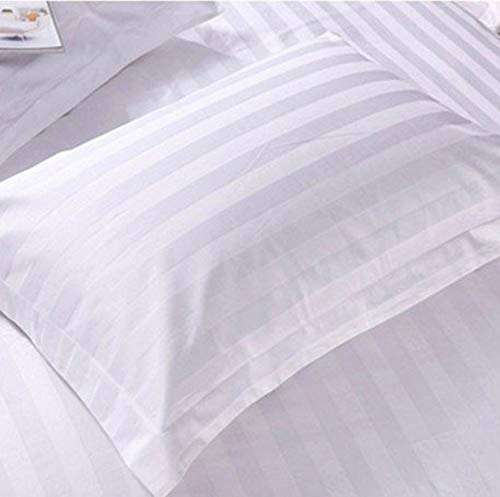 Cool Dealzz 300 TC Hotel Quality 100% Cotton Satin Super Queen Size Double Bed Sheet Set (1 Sheet and 2 Pillow Covers)(Stripe Satin) (95 x 95 Inches) (Super White) 6