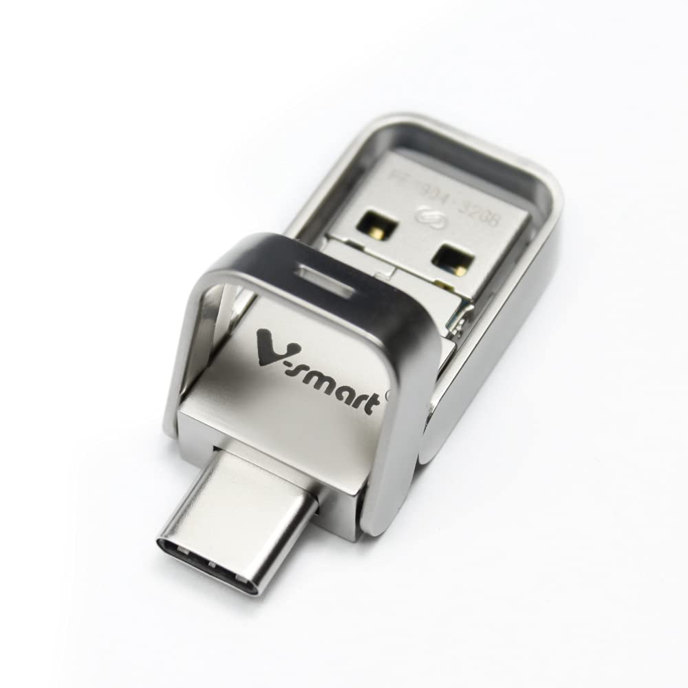 V-smart TC-302 USB 3.0 Type C Flash Drive | 3 in 1 USB C, USB A, Micro USB| High Speed OTG Flash Drive for Smartphone, Tablets, New MacBook (Matte Silver 128GB) 5