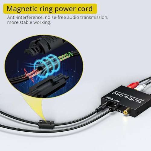 PROZOR 192KHz Digital to Analog Audio Converter Optical to RCA Adapter Upgrade Volume Adjustable DAC with Optical Cable, SPDIF TOSLINK to Stereo L/R & 3.5mm Jack Converters 6
