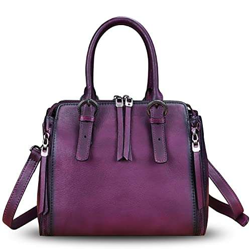 Genuine Leather Handbags Satchel for Women Purse Vintage Handmade Top-Handle Handbag Crossbody Shoulder Bag (Purple) 2