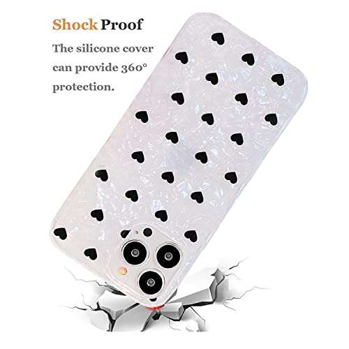 J.west Luxury Cute Black Love Heart Design Sparkle Bling Pearly Print Flexible Soft Silicone Protective Phone Case Cover Girls Women (Love) 5