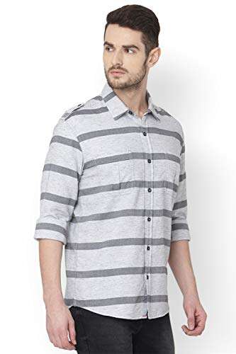 MUFTI Men's Striped Slim fit Casual Shirt (MFS-11188-K-18-GREY-L_Grey L) 3