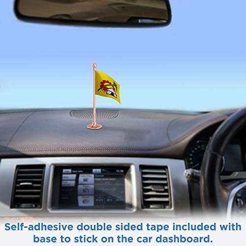 The Flag Corporation Telugu Desam Party (TDP) Car Dashboard Flag 2in x 3in with A Stainless Steel Sublime Gold Base 2