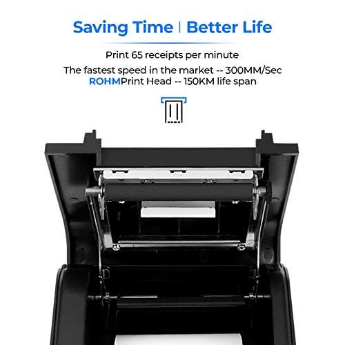 MUNBYN Receipt Printer P068, 3 1/8" 80mm Direct Thermal Printer, POS Printer with Auto Cutter - Thermal Receipt Printer with USB Serial Ethernet Windows Driver ESC/POS Support Cash Drawer 2
