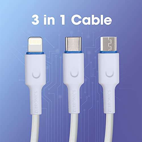ZEBRONICS Zeb-UMLCC1201 3 In 1 cable(Micro Usb, c type and lighting cable)-white 2