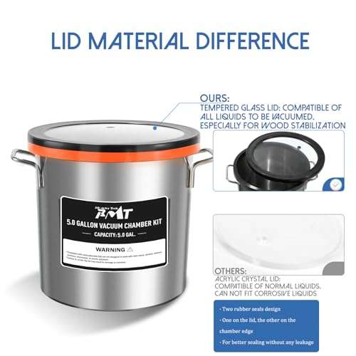 PB Motor Tech 5 Gallon Vacuum Chamber Kit with 4.5 CFM Vacuum Pump, Tempered Glass Lid Vacuum Chamber and 38 Micron Chamber Set, No Oil Included, Perfect for Wood Stabilization 3