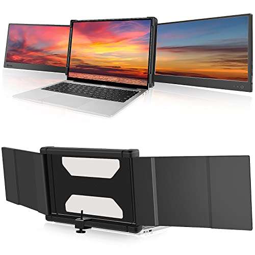 Portable Monitor for Laptop, Triple Screen Extender for PC, 12 Inch 1080P Extra Laptop Screens for 13"-16" Mac Windows Chrome Laptops 1