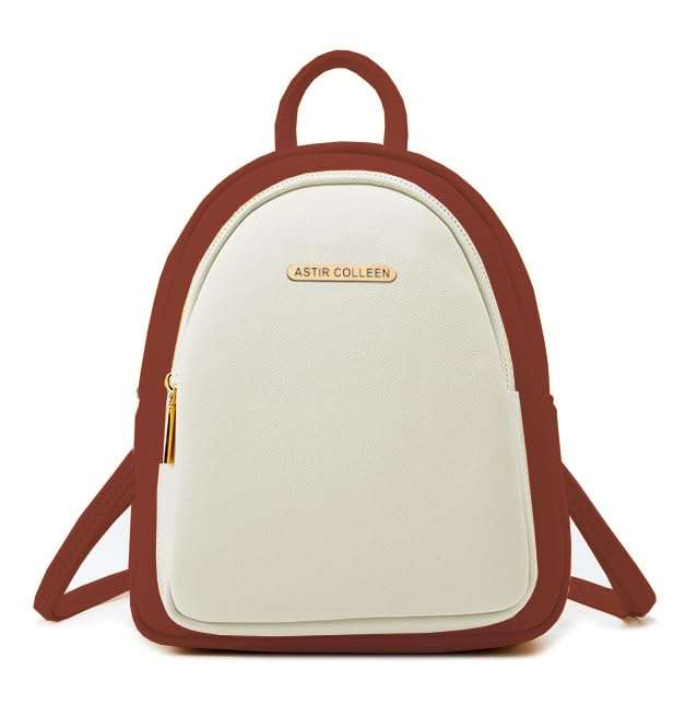 ASTIR COLLEEN Leather Women/Girls Sling Bag Cum Backpack (Big-Pocket) (Tan-White) 1