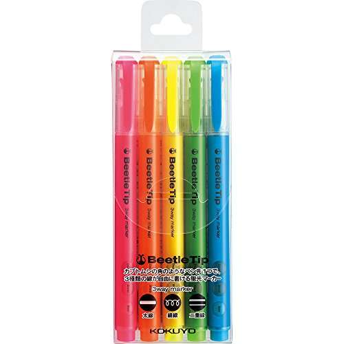 Kokuyo Beetel Tip 3-Way Highlighter - Pack of 5, multi 1