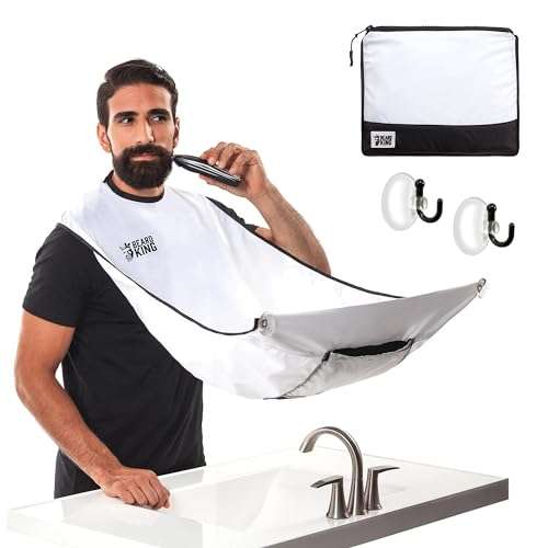 Beard King Beard Bib Apron - Shaving Set for Dad - As Seen on Shark Tank - Men's Hair Catcher for Shaving - Grooming Accessories - Packing Pouch, White 1