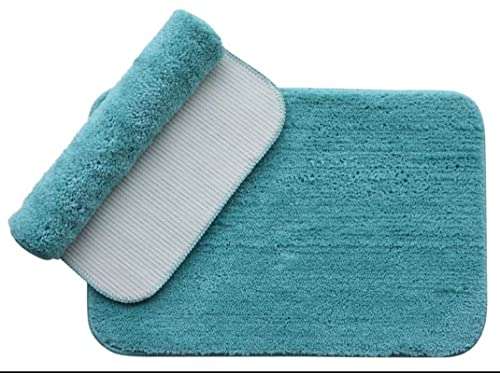 Creative Creations Super Soft Microfiber Anti Skid Water Absorbing Door Mat/Bath Mat for Your Home and Room Bedroom Diningroom Hall (Sky Blue, 40x60 cm)-Pack of 2 1