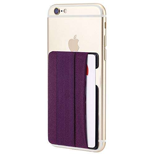 Sinjimoru Cell Phone Grip with Card Holder, Slim Wallet with Elastic Strap. Sinji Pouch Band Purple 1