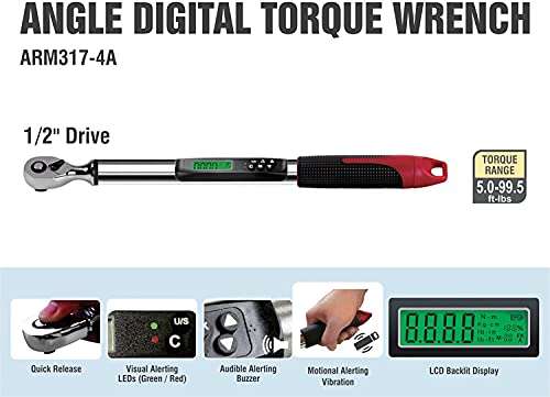 ACDelco ARM317-4A 1/2" Heavy Duty Angle Digital Torque Wrenches, Electronic Torque Wrench (1/2" 5.0 to 99.5 ft-lbs.) 2