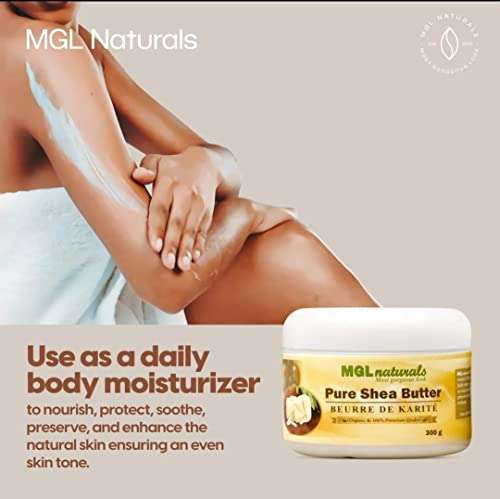 MGL Naturals Unrefined African Shea Butter Ivory whipped, 100% Raw, Organic | Apple and honeysuckle scented. Moisturizing body and hair butter from Ghana. 11 oz / 300g 5