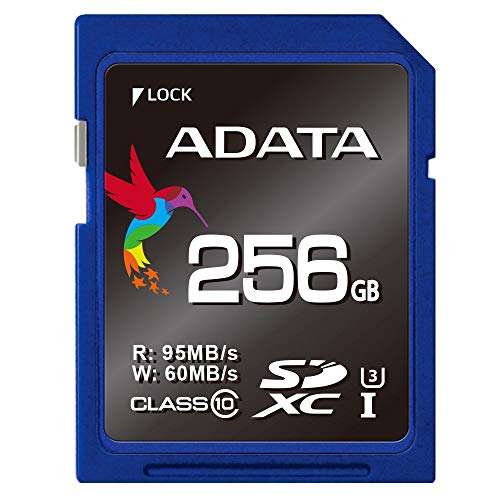 ADATA ASDX256GUI3CL10-R Premier Pro 256GB SDXC UHS-I Speed U3 Class 10 MLC 4K Ultra HD 95/60MB/s SD Memory Card 1