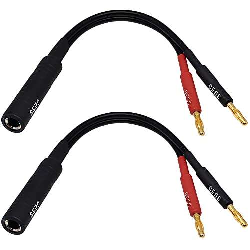 CESS-020 1/4 Inch TS to Dual Banana Plug Speaker Adaptor, 6 Inch - Mono 6.35mm Female Jack to Banana Cable - 2 Pack 1