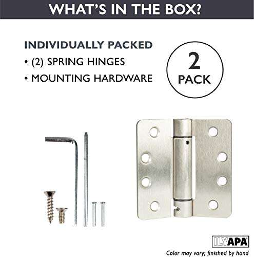 Ilyapa Self Closing Door Hinges, 2 Pack, Satin Nickel Mortise Spring Hinge - 4 x 4 Inch Interior Spring for Doors with 1/4" Radius Corners 3