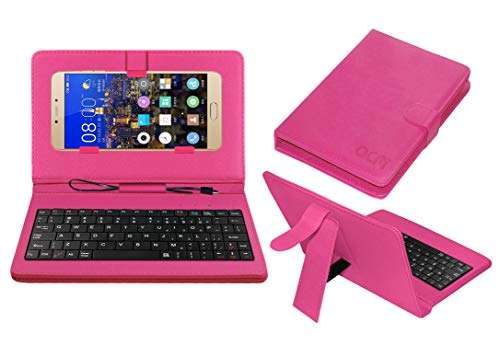 Acm Keyboard Case Compatible with Gionee S6 Pro Mobile Flip Cover Stand Plug & Play Device for Study & Gaming Pink 1