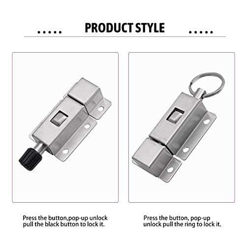 MroMax Door Barrel Bolt, Stainless Steel 304 Ring-Pull Spring Loaded Auto Sliding Lock, 1 Pcs 4