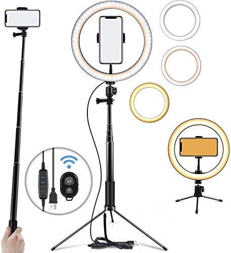 Nlisse 10 Mini Selfie Ring Light Led Camera Ringlight with Adjustable Brightness Adjustable Tripod Stand for Video Photography Makeup Live Streaming 1