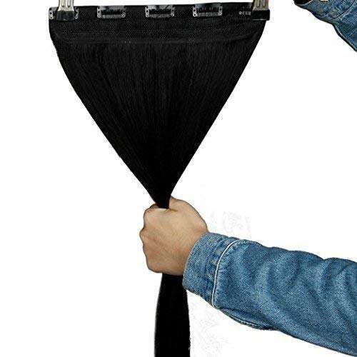 Osking Clip On Real Human Hair Extensions 1 pcs with 5 Clips Instant Volume And Thickness Straight (5 Clips 22 Inch Black Extension) 2