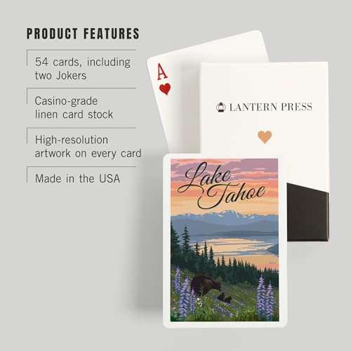 Lantern Press Lake Tahoe, Black Bear and Cubs with Flowers (52 Playing Cards, Poker Size Card Deck with Jokers) 3