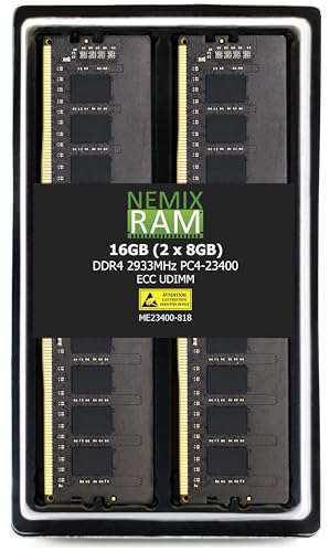 NEMIX RAM 16GB (2X8GB) DDR4 2933MHZ PC4-23400 1Rx8 1.2V CL21 288-PIN ECC UDIMM Unbuffered Memory KIT 1