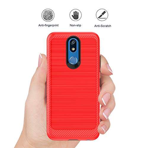IRUNME Compatible with LG K40 Case,LG K40 Phone Case,LG Solo LTE/LG K12 Plus/LG X4 2019/LG LMX420 Phone Case with Screen Protector,Carbon Fiber Brushed Texture for Girls/Women-Red 5