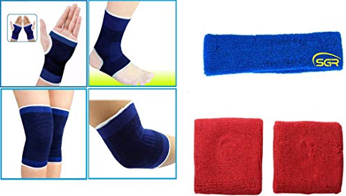 SGR Elastic Palm, Elbow, Knee, Ankle Supporter Combo of 4 Supporter with 1pc. Head Band & ONE Pair of Wrist Band