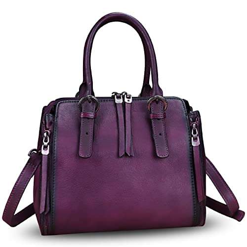 Genuine Leather Handbags Satchel for Women Purse Vintage Handmade Top-Handle Handbag Crossbody Shoulder Bag (Purple) 1
