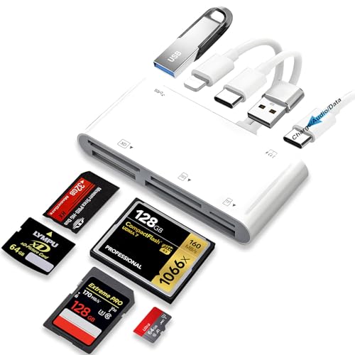 9-in-1 Memory Card Reader, USB OTG Adapter & CF/SD/Micro SD/MS/XD Card Reader with USB/USB-C Connector Compatible with iPhone/iPad/Samsung Galaxy/Google Pixel/MacBook and More, Plug and Play