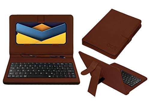 ACM Keyboard Case Compatible with I-Kall K475 Mobile Flip Cover Stand Direct Plug & Play Device for Study & Gaming Brown