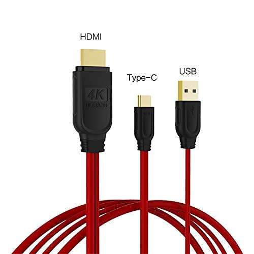 Kkf USB Type C to 4K HDMI Cable Adapter 6FT | High Speed HDMI Cables, 4K @ 30Hz, Ultra HD, Mobile Phone to TV Mirror Cable | for Laptop, Monitor, Fire TV (Type A Port only for Charging) (red) 1