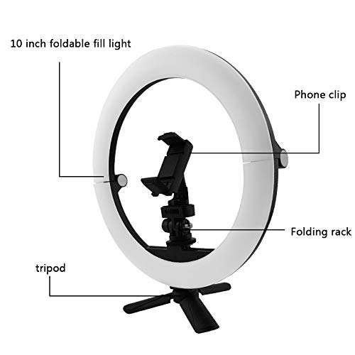 LED Foldable Light Ring Light with Tripod Stand And Phone Holder Circle Lights Halo Lighting Handheld Charging Pole for Makeup Live Streaming Photo Photography Vlogging Video(10'') 4