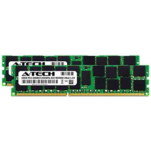 A-Tech 32GB Kit (2x16GB) ECC RDIMM Memory for Mac Pro Mid 2010 & Mid 2012 (MacPro5,1) | DDR3 1333MHz Registered DIMM PC3-10600 Dual Rank 2Rx4 1.5V 240 Pin RAM Upgrade 2