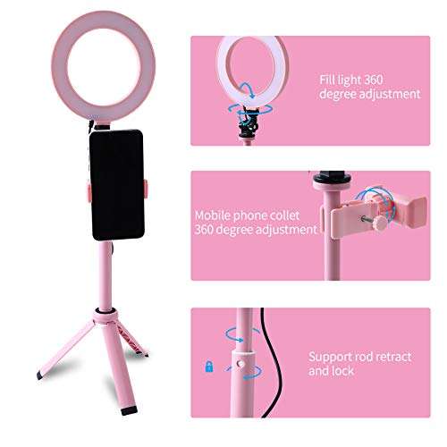 LED Ring Light, 6" Selfie Ring Light with Adjustable Tripod Stand and Phone Holder, Dimmable Led Camera Ringlight for Live Stream/Make Up/YouTube 3