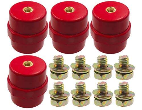 LBY 4pcs Busbar Insulator, SM-40 Polyester Standoff Insulators with Screw(M8), High-Strength Busbar Insulator Supporter, Resin(Red) 3