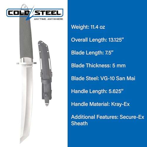 Cold Steel Magnum Tanto 7.5" VG-10 San Mai Razor-Sharp Blade 5.625" Kray-Ex Handle Military Tactical Fixed Blade Knife w/Secure-Ex Sheath 6