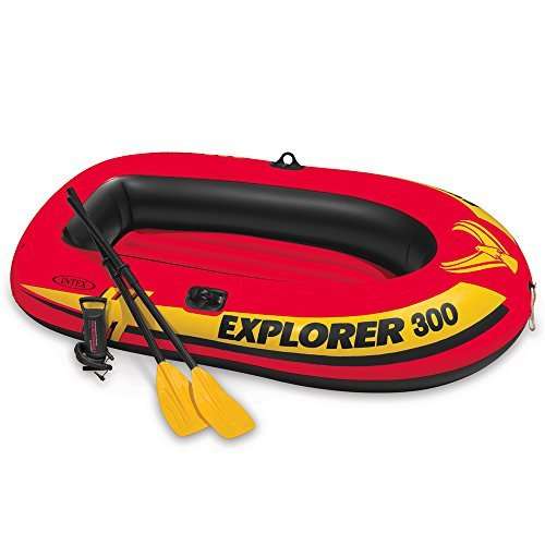 Intex Inflatable Boat with French Oars and Air Pump (Capacity: 1 Adult and 2 Children/410 lbs, Multicolour)