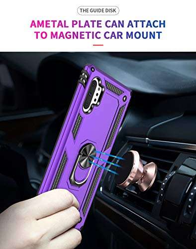 Samsung Galaxy Note 10 Plus Case with HD Screen Protectors, Military-Grade Metal Ring Holder Stand, Drop Tested Shockproof Cover for Note10+/5G Purple 4