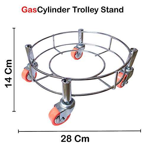 POGON Gas Stand With Wheel | Gas Cylinder Trolley With Wheels | Stainless Steel Gas Cylinder Trolley (Silver) 3
