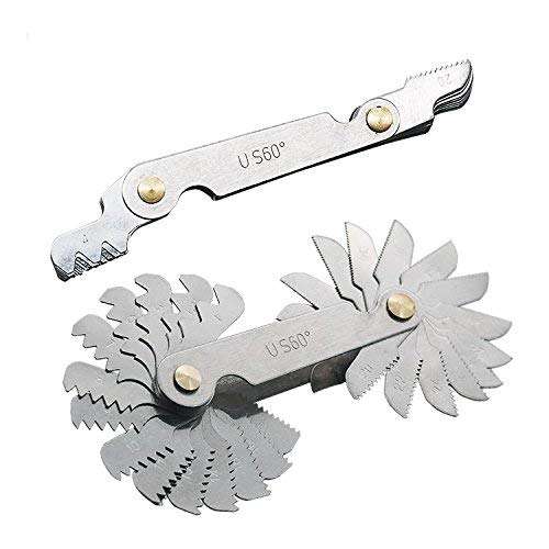 5Pcs Stainless Steel Screw Thread Pitch Cutting Gauge Tool Set, 51Pcs America SAE Type + 58 Pcs Metric & America SAE Type & British Whitworth + 3Pcs Center Gage 4