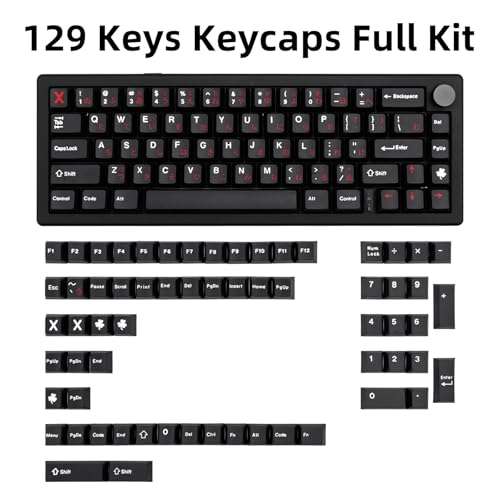 TIMSEKER 129 Keys Novelty Red and Black Japanese Keycap, PBT Cherry Profile Keycap Set, Keyboard Cap for 61/87/96/98/104/108 ANSI Layout Mechanical Gaming Keyboard 2